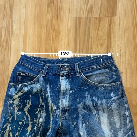 Thrashed Bleach 90s Vintage Lee Jeans 27” High Waisted Bootcut Dark Wash Denim - Picture 13 of 15